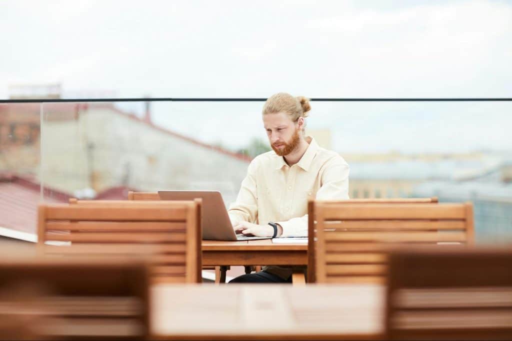 A man working alone