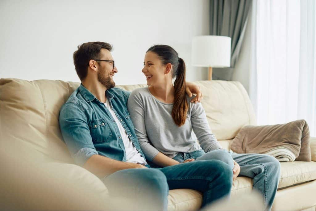 A man and woman talking
