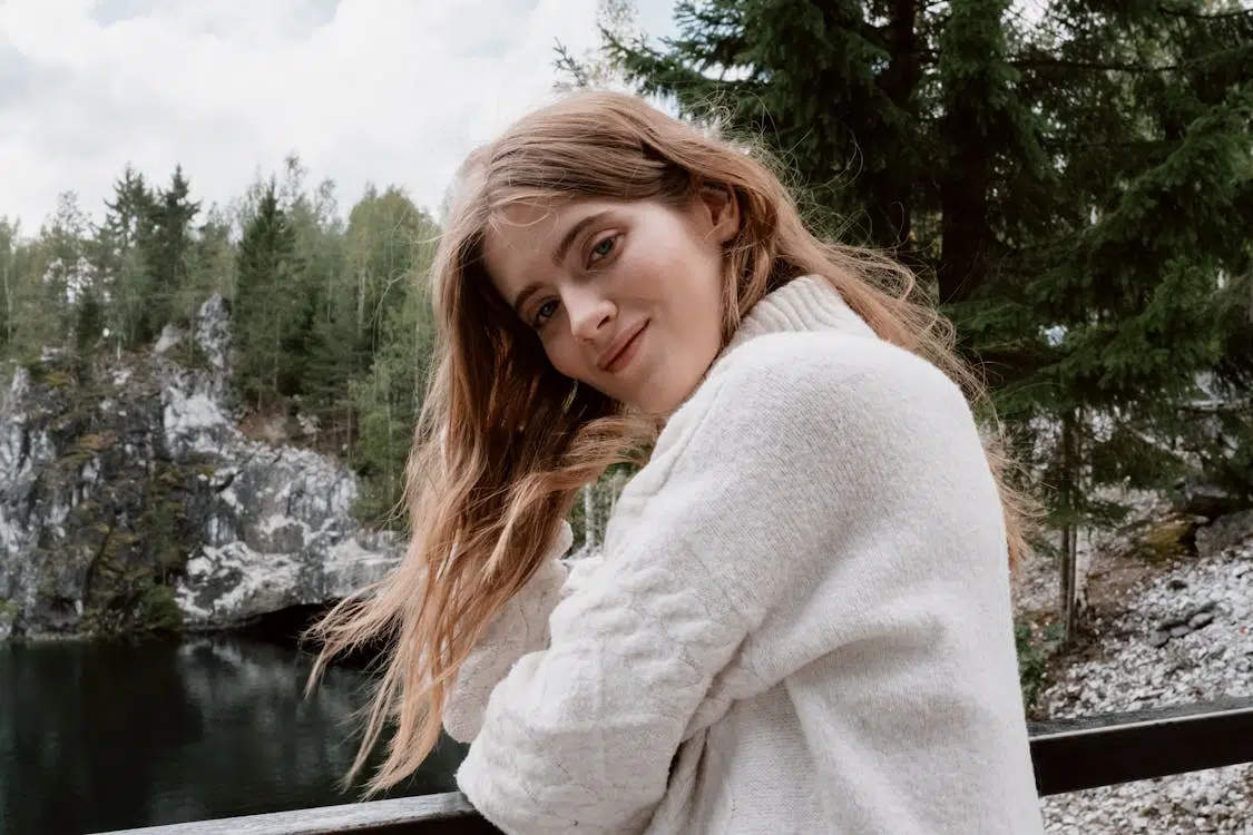 A woman smiling