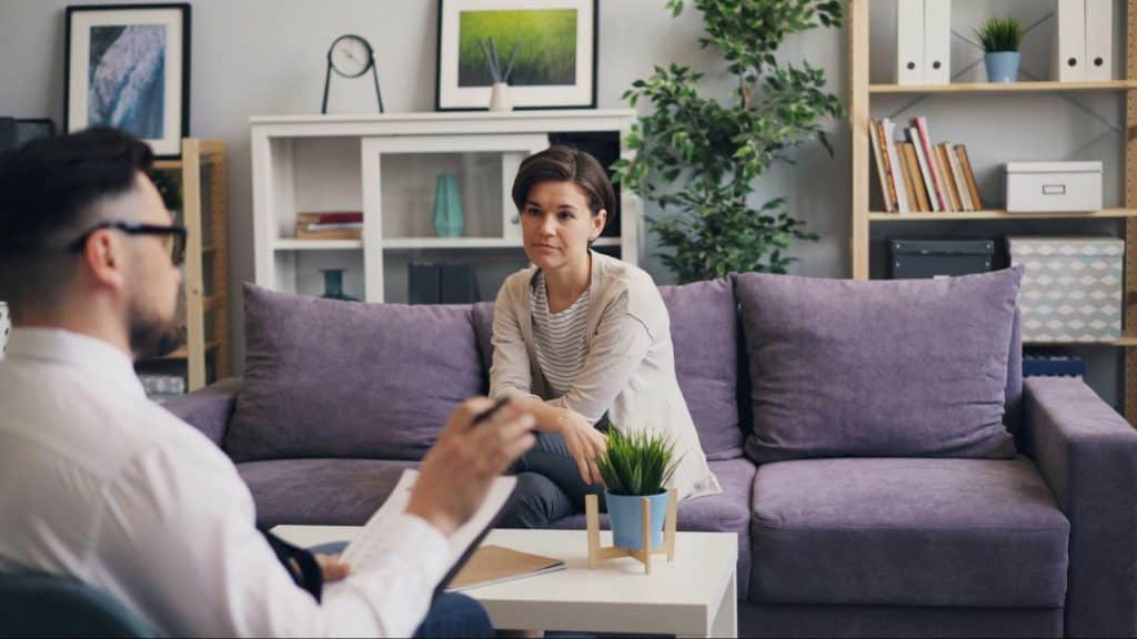 A man and woman talking