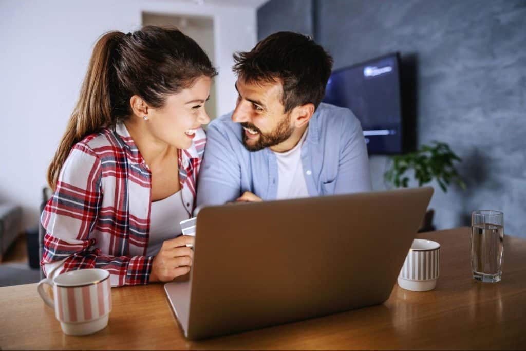 A man and woman looking at each other