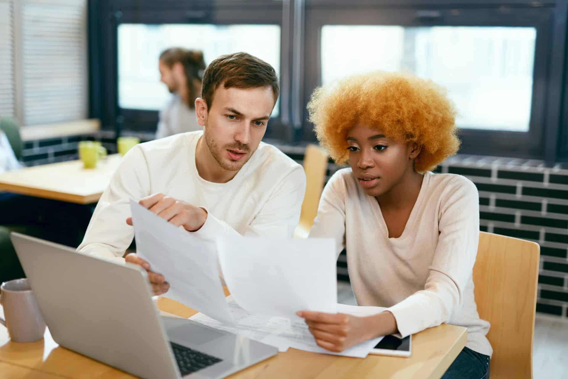 A man and woman working