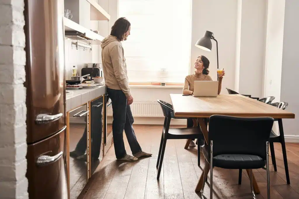 A man asking a woman for help