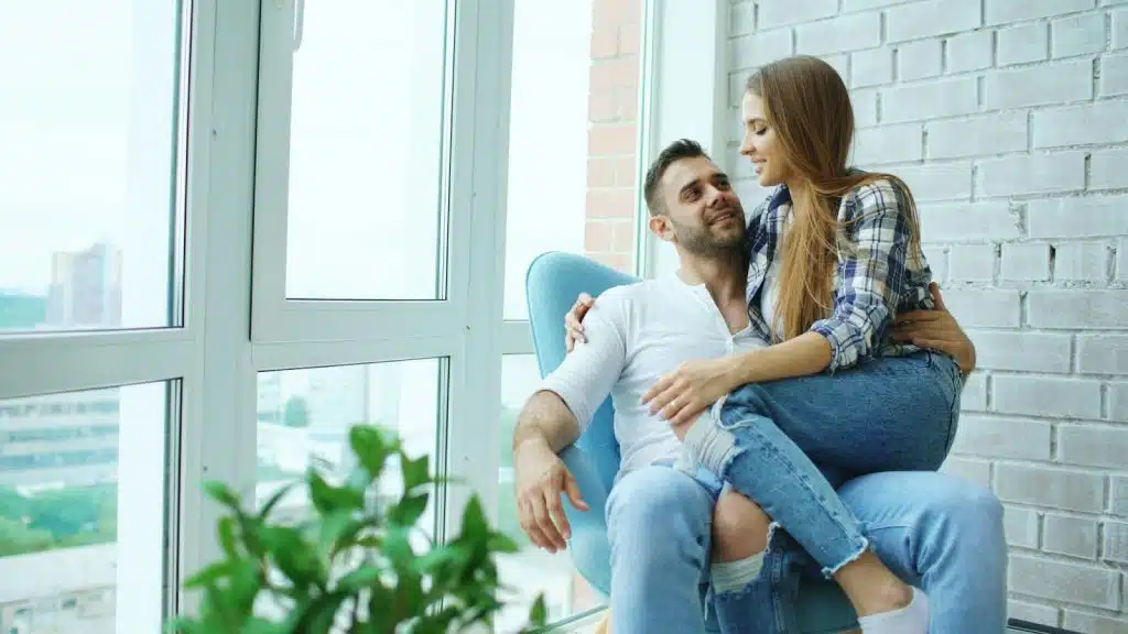 A man and woman talking