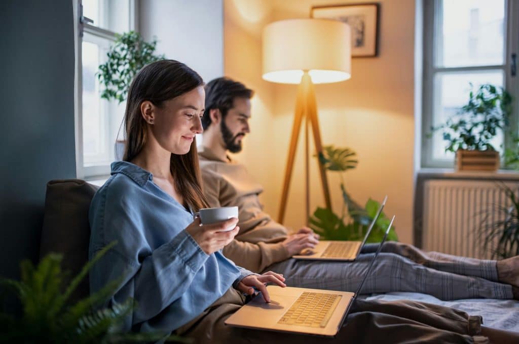 A man and woman working