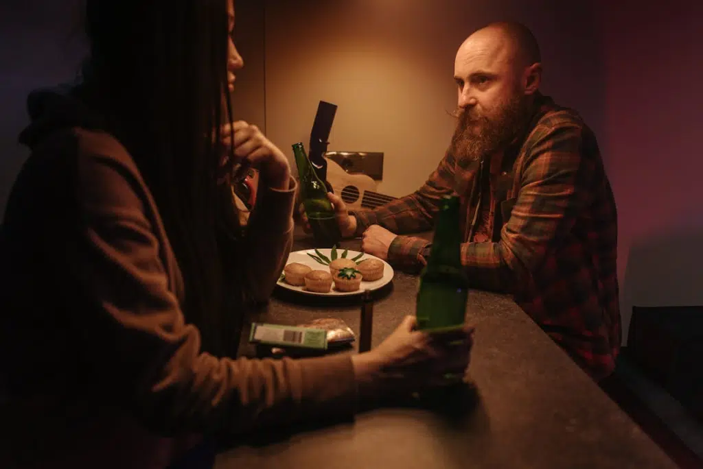 A couple talking at the table