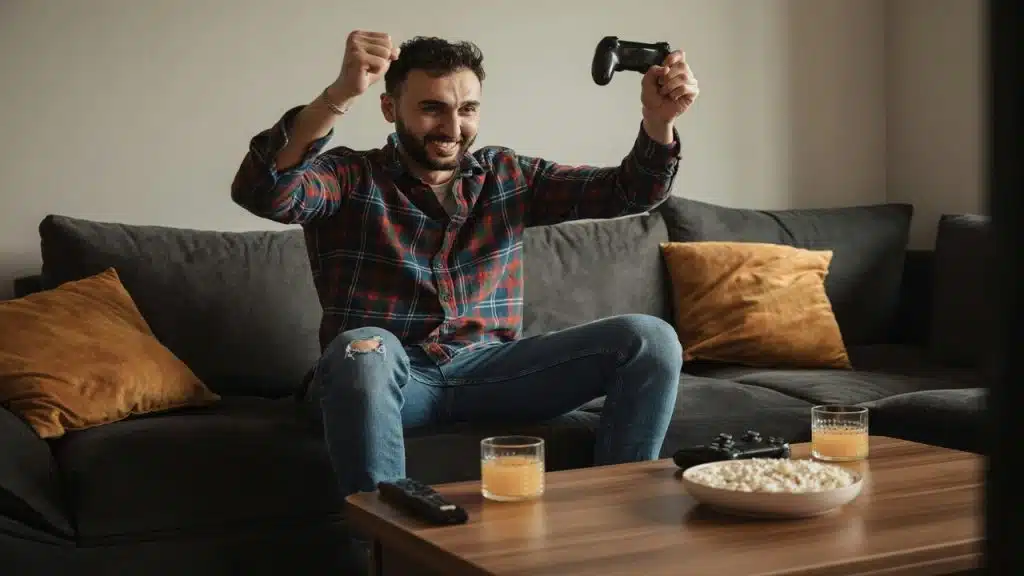 A man playing a videogame