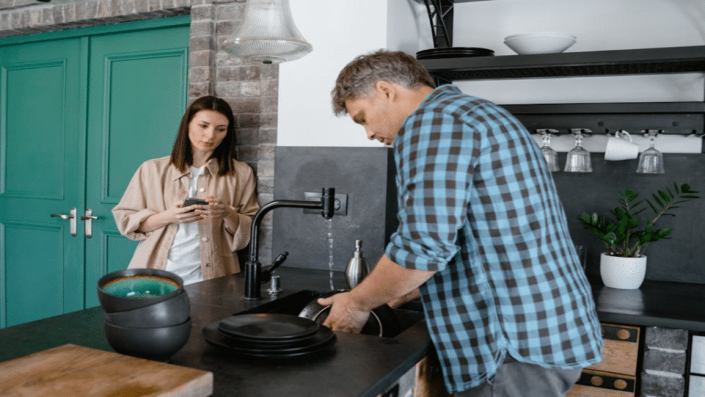 A couple discussing the chores