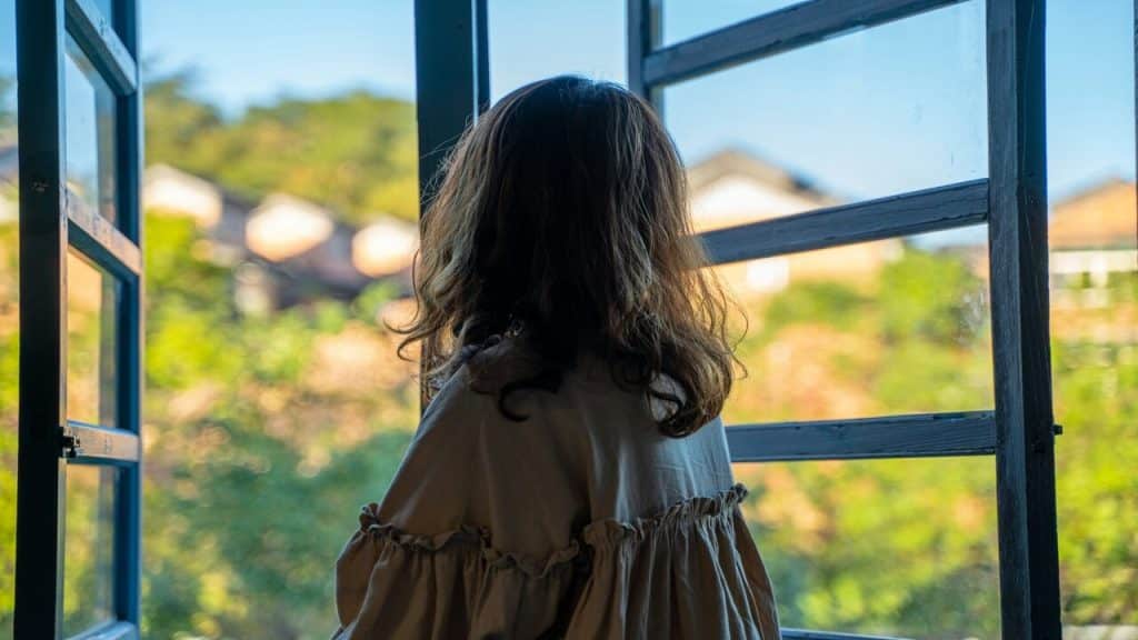 A woman looking out the window 