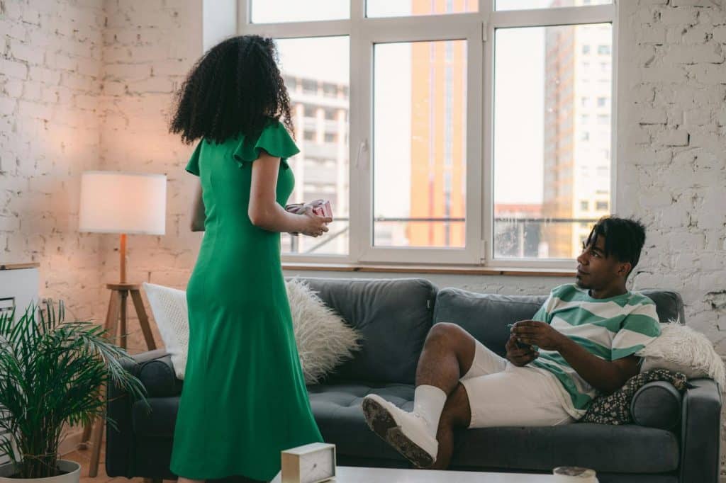 A man and woman at the living room