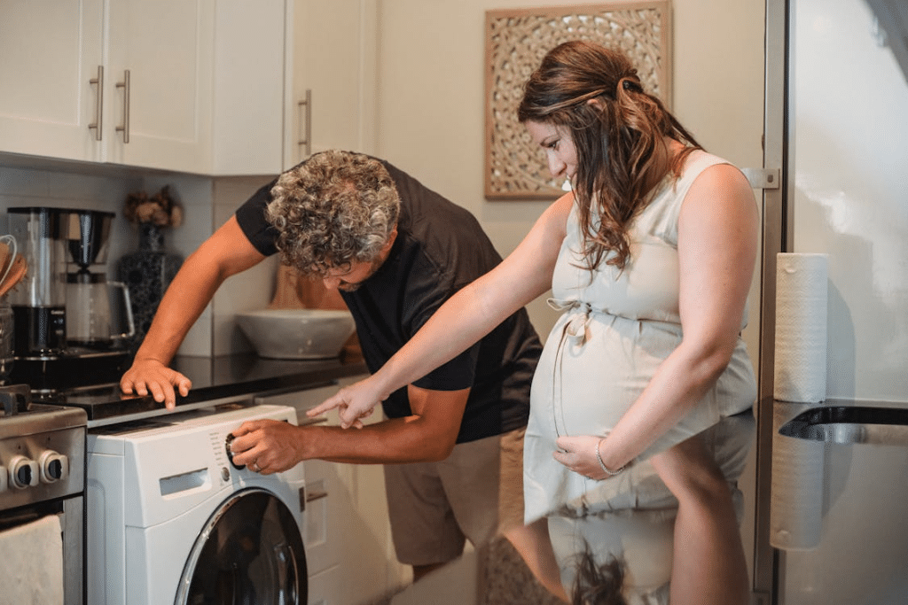 A woman telling a man what to do