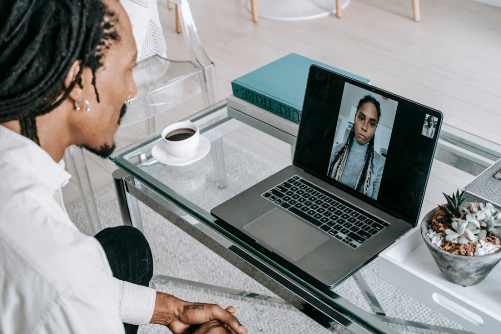 A couple on a video call