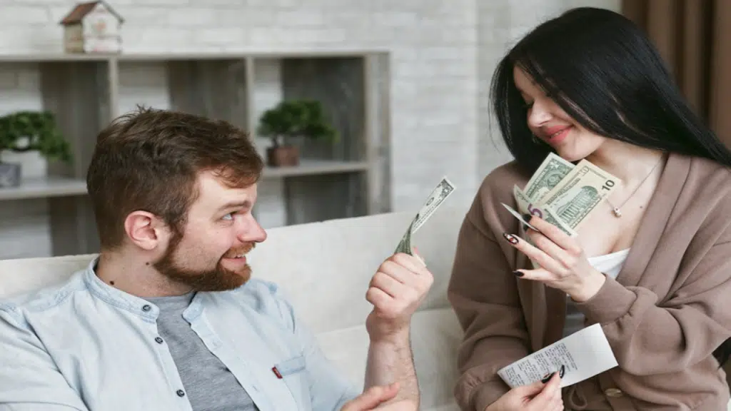 A couple talking about money