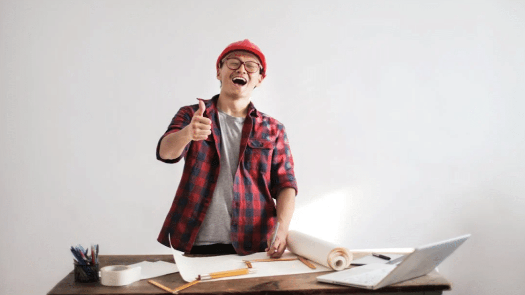 A man laughing by himself