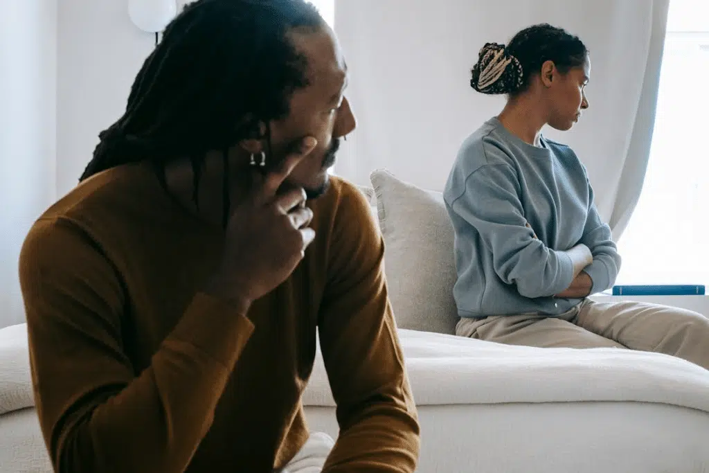 A man and a woman sitting