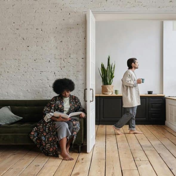 A couple relaxing at home