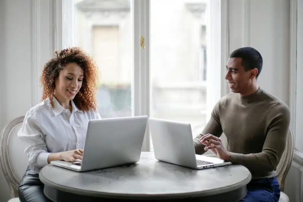 A man and woman working 