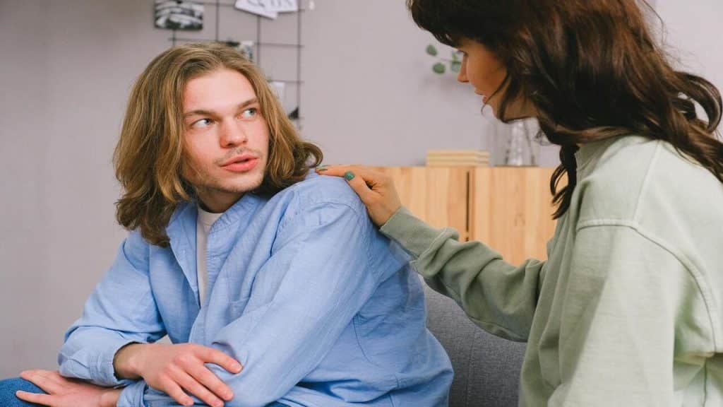 A man and a woman having a serious talk