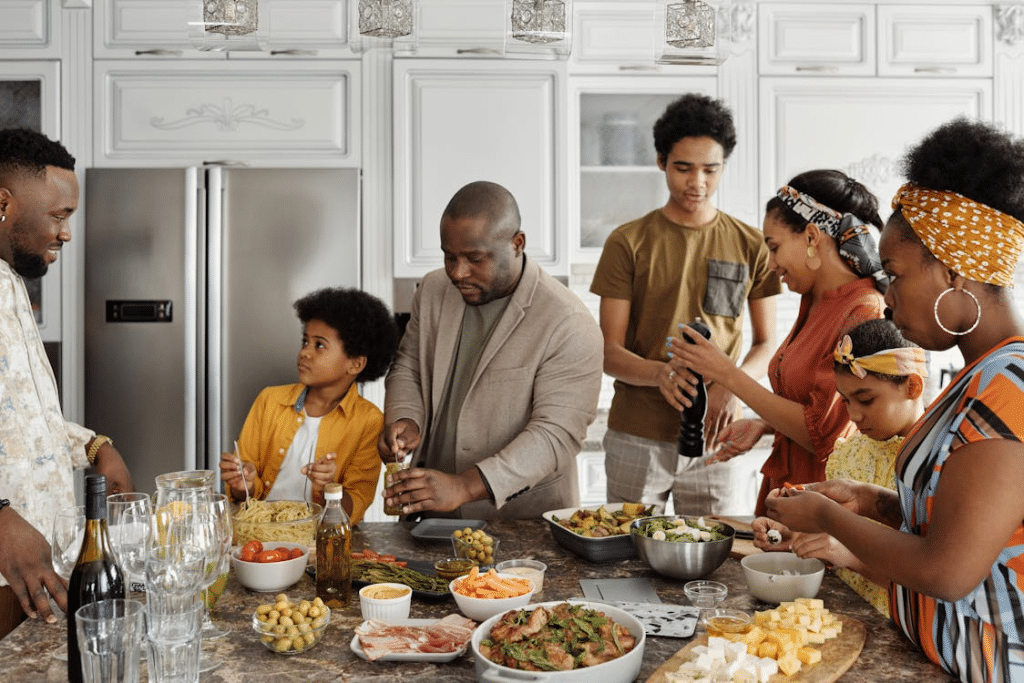 A family cooking together 