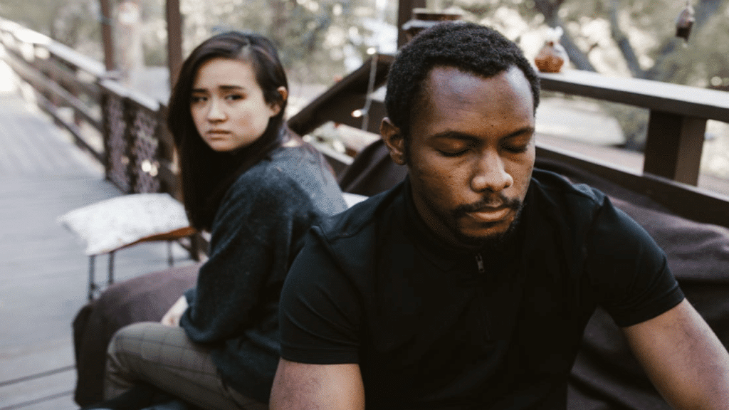 A couple looking upset