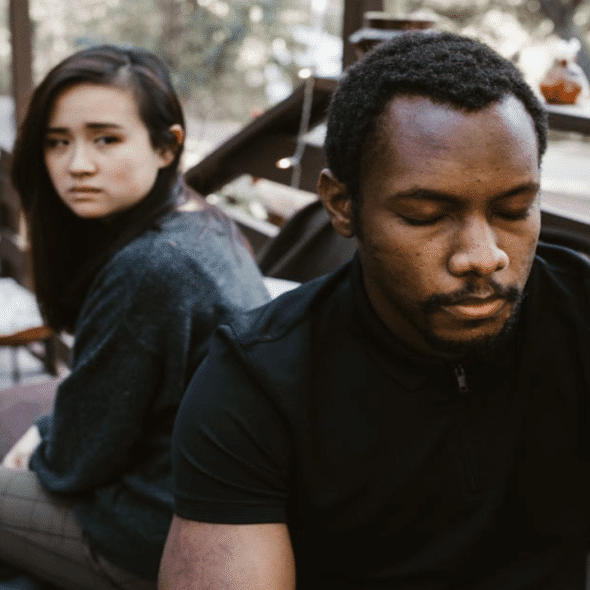 A couple looking upset