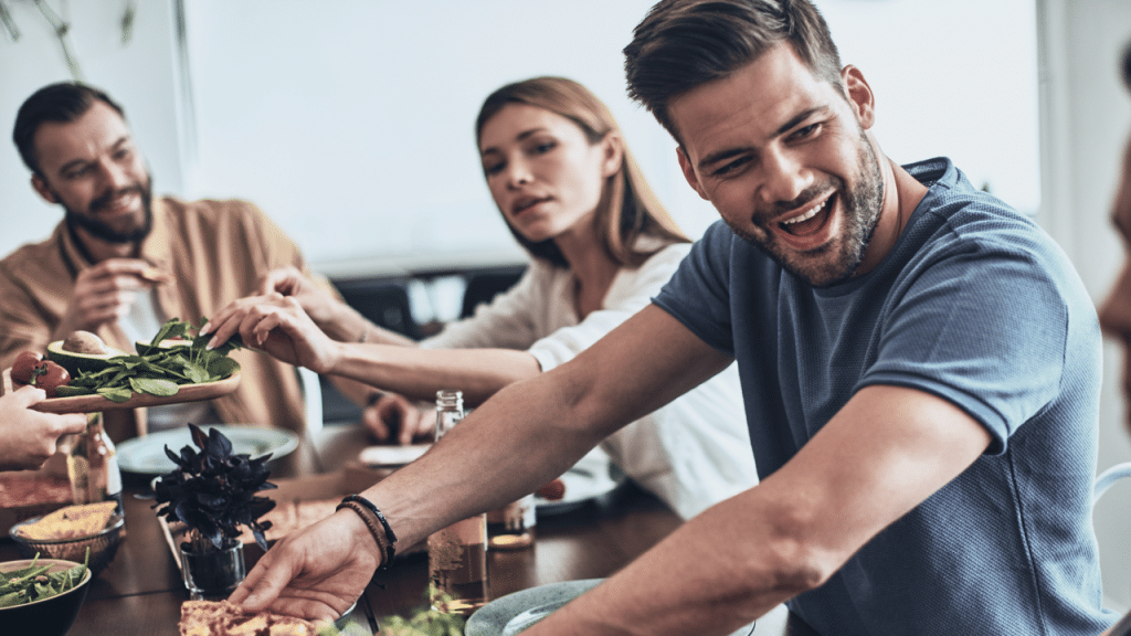 Friends having pizza together