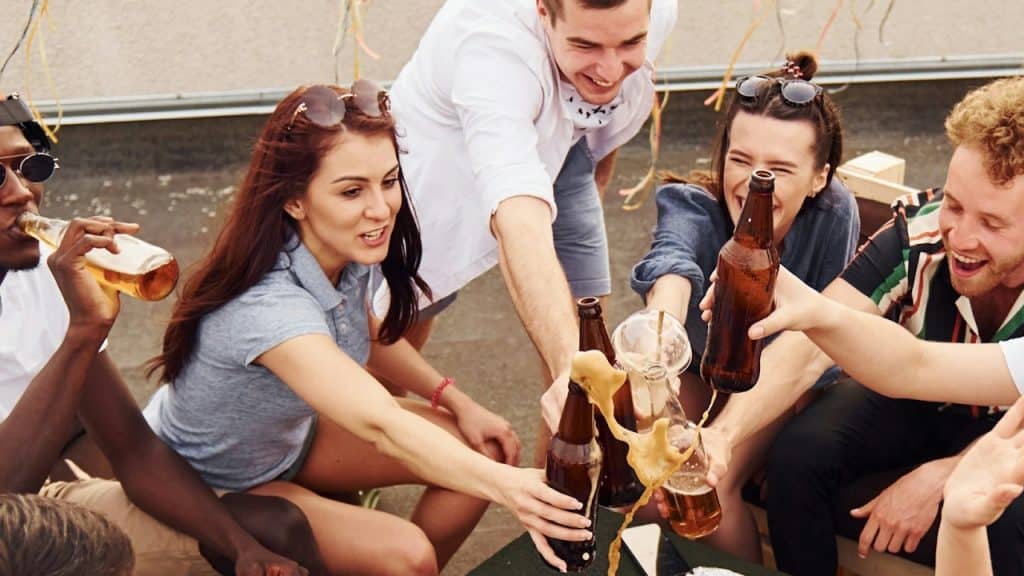 A group of friends having beers