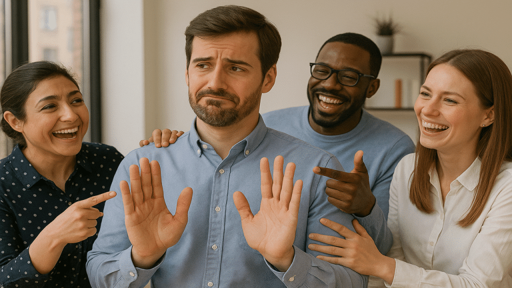 A man shyly refusing a compliment