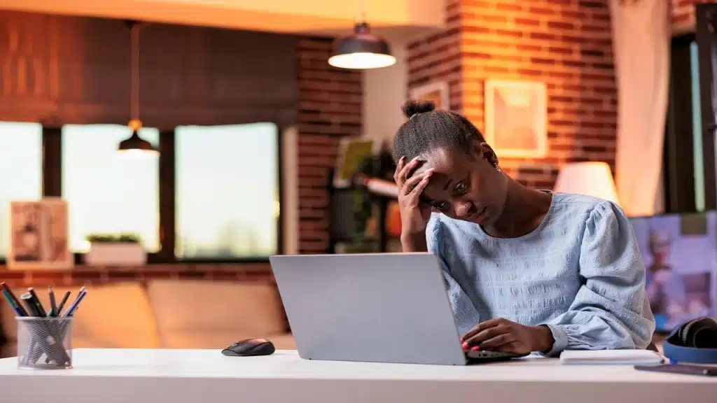 A woman stressed at work