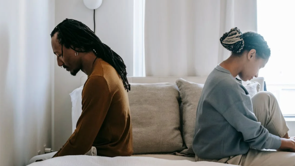 A couple refusing to look at each other