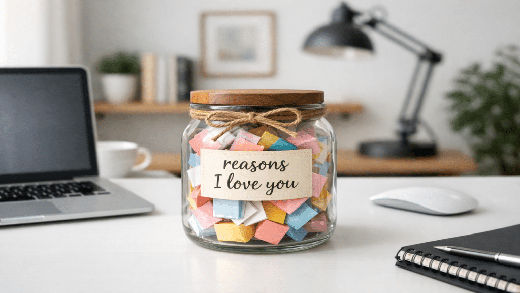 This gift turns small observations into something tangible and lasting. Fill a jar with short notes—things you admire, funny habits, or moments when they surprised you. The key is variety: mix emotional, playful, and practical reasons so it feels real, not rehearsed. Encourage them to pull one out on bad days. It becomes a low-effort emotional support system long after the holidays are over.