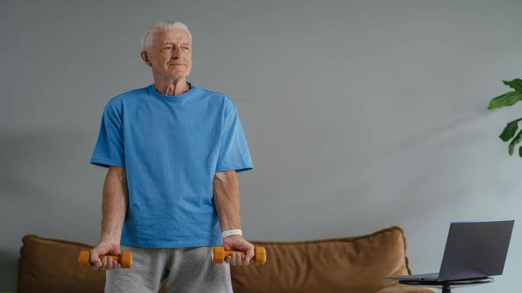 A man exercising at home