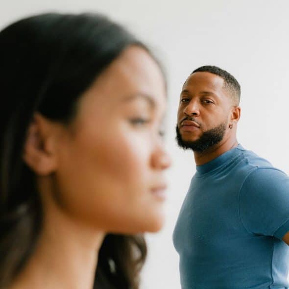 A man and woman breaking up