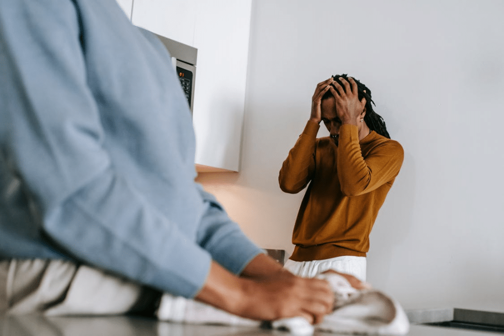 African American couple having conflict at home