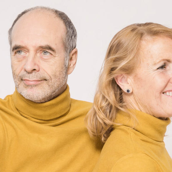 A couple with matching outfits