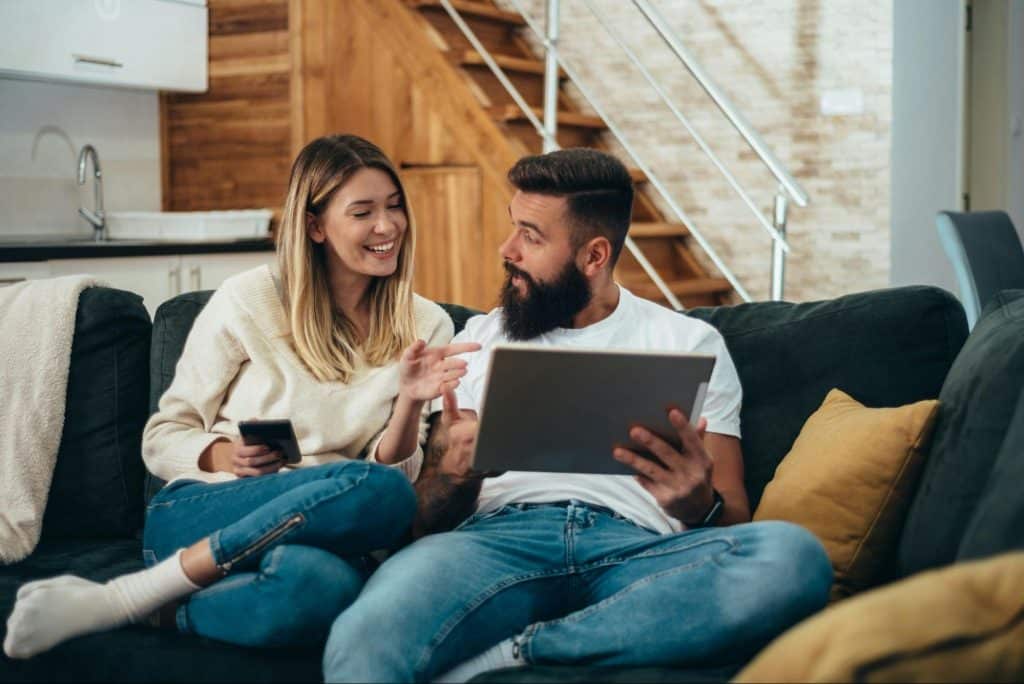 A man and woman talking