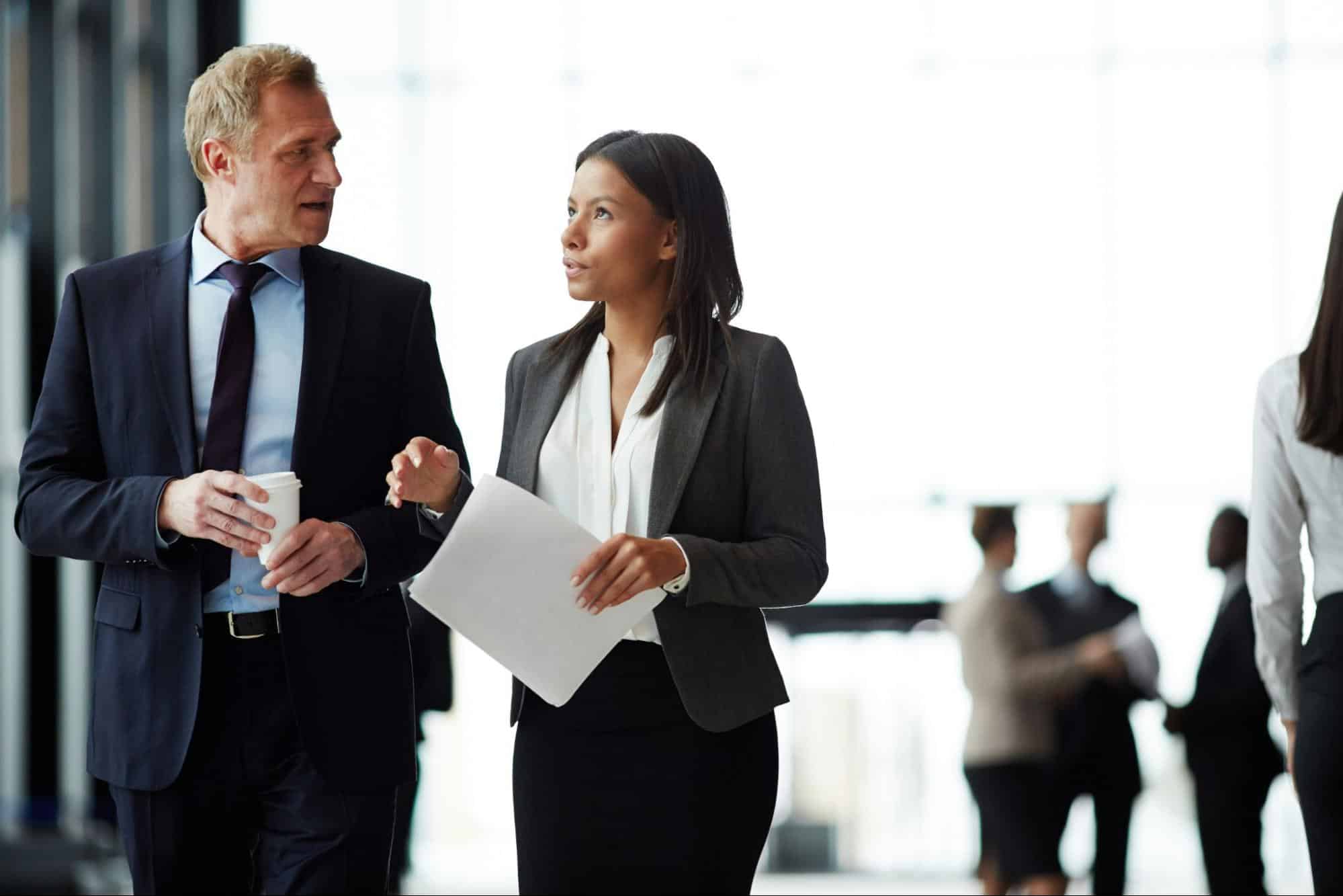 A man and woman talking