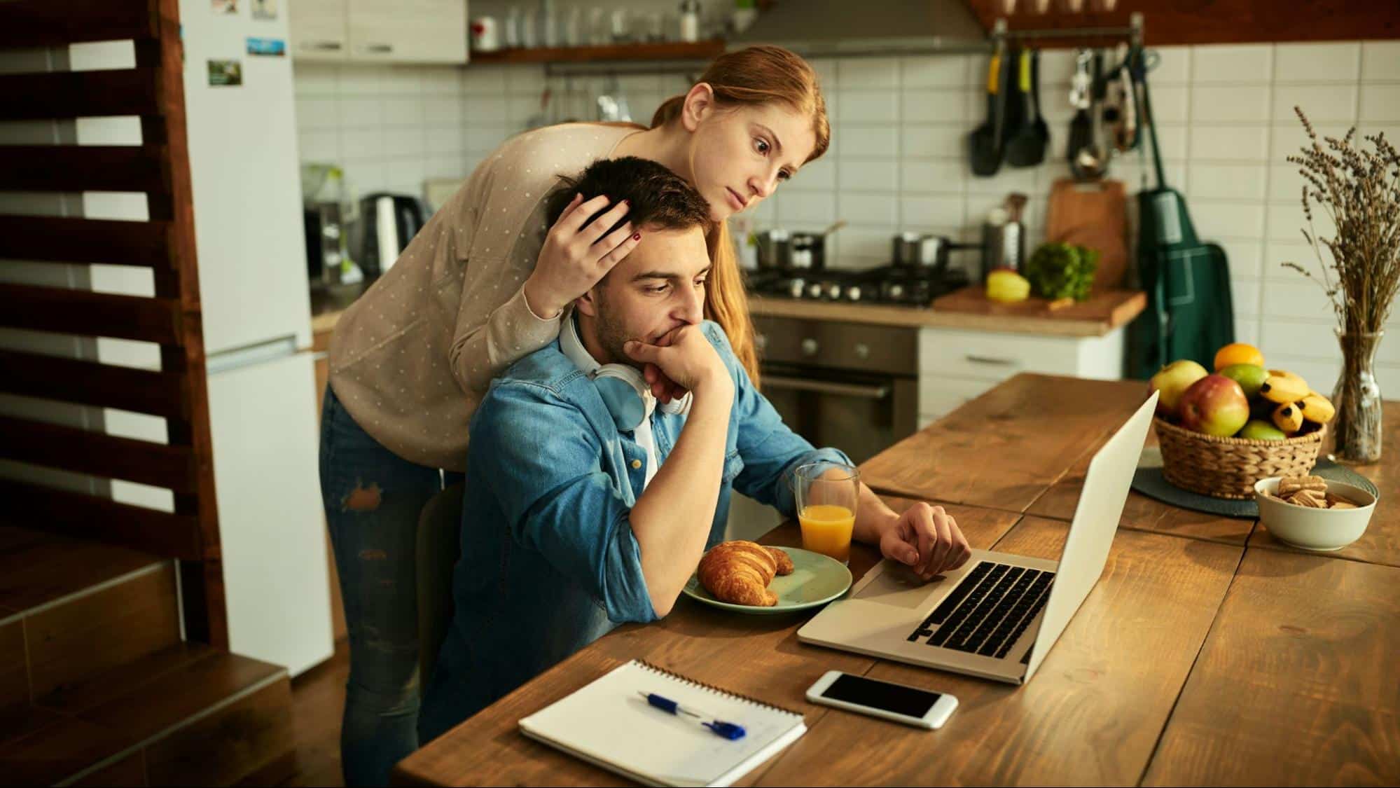 A woman checking in on a man