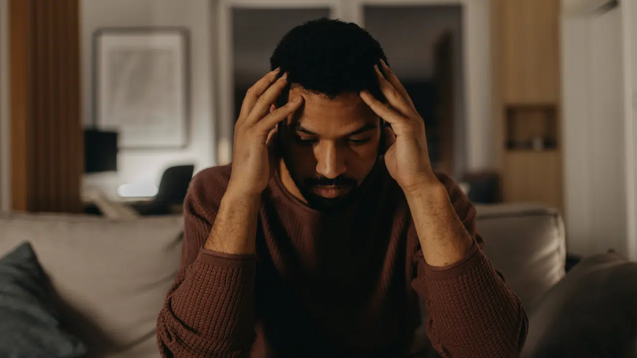 A man overthinking at home