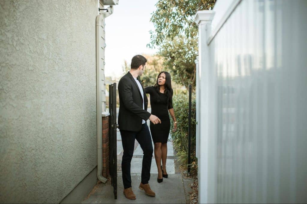 A man and woman talking