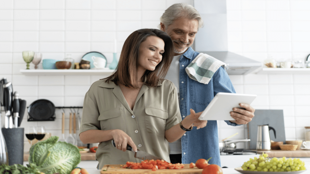 A couple cooking together