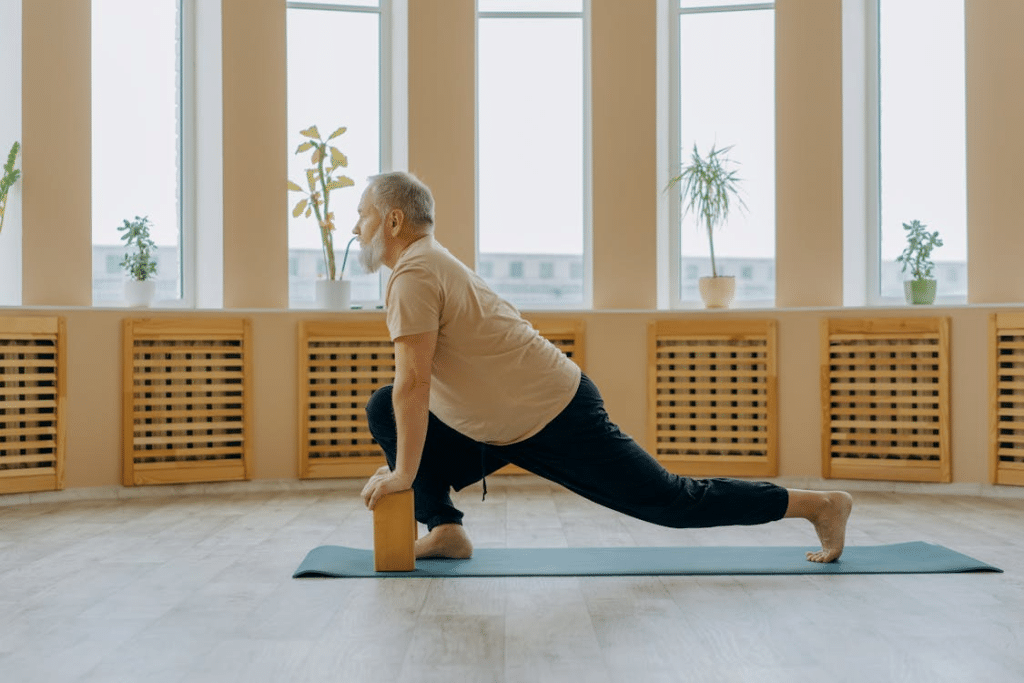 A man stretching