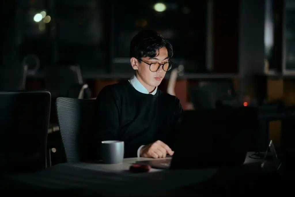A man working late at night