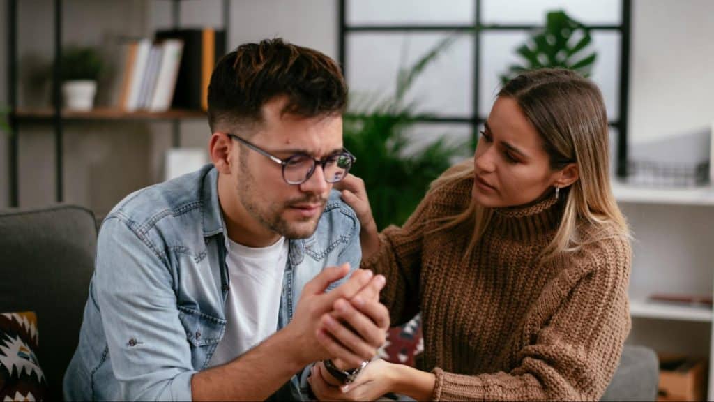 A man and woman having a serious talk