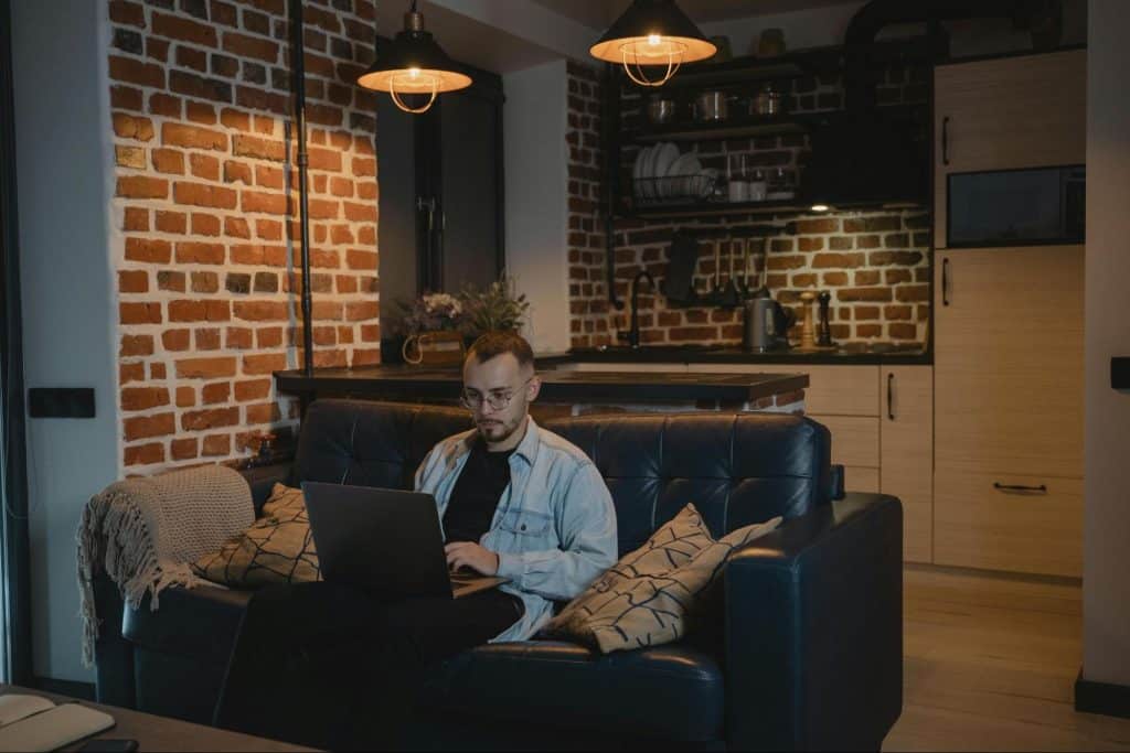 A man sitting alone and working alone
