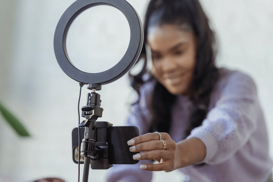 A woman filming