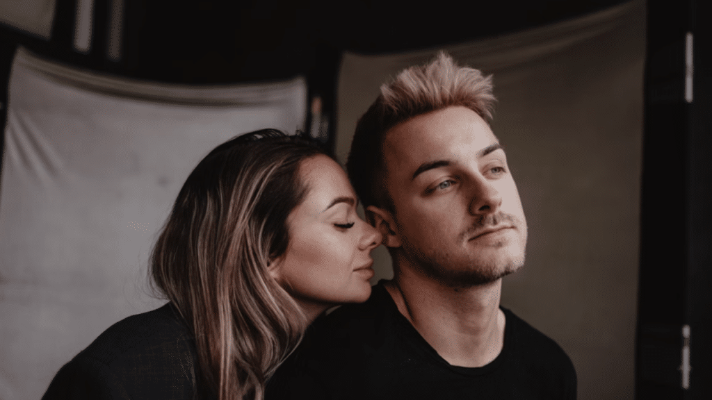 A couple looking serious