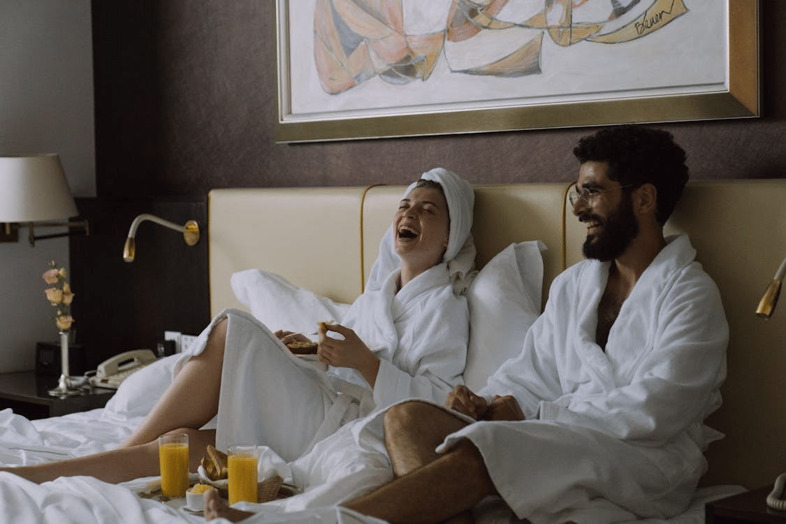 A couple laughing together