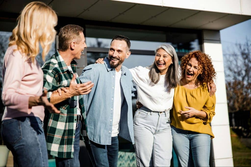 A group of people talking