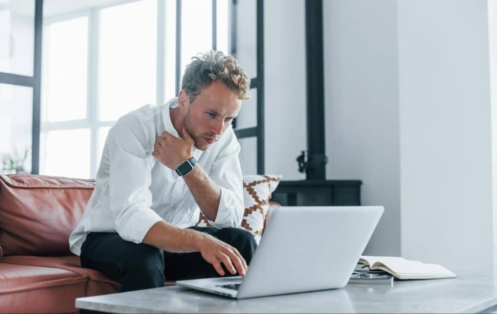 A man seriously working